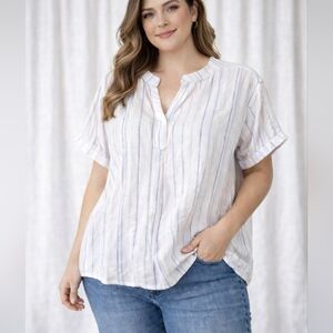 Women's Pastel Striped 100% Cotton Basic Blouse, Nwts Sz M